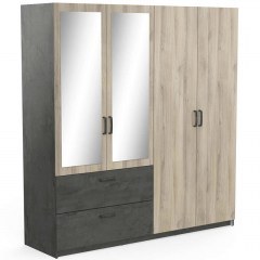 Ντουλάπα Τετράφυλλη Με Καθρέπτη Coben 162320689 178,1x51,4x191,5cm Oak-Grey
