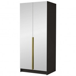 Double-Leaf Wardrobe With Mirror Bono III 162786489 100x58x215cm Black-Gold BLACK