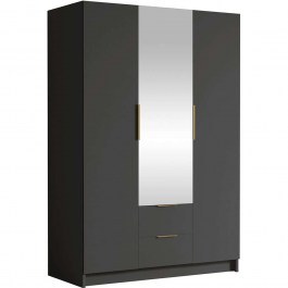 Three-Leaf Wardrobe With Mirror Calwi II 163048929 150x60x216cm Black-Gold BLACK