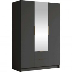 Ντουλάπα Τρίφυλλη Με Καθρέπτη Calwi II 163048929 150x60x216cm Black-Gold