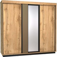 Three-Leaf Sliding Wardrobe With Mirror Lamelo 162745279 240x66x224cm Natural-Black