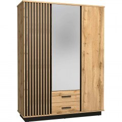 Ντουλάπα Τρίφυλλη Με Καθρέπτη Lamelo 162745229 146x52x194cm Natural-Black