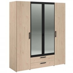 Ντουλάπα Τετράφυλλη Με Καθρέπτη Dorm 162803259 159,9x51,7x185cm Natural-Black