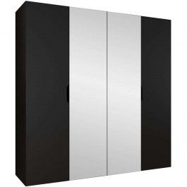 Ντουλάπα Τετράφυλλη Με Καθρέπτη Malaga Plus 162903689 200x52x202cm Black BLACK