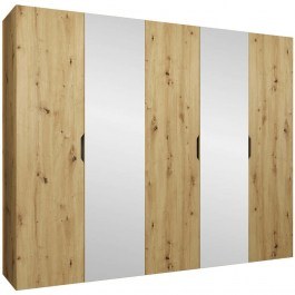 Ντουλάπα Πεντάφυλλη Με Καθρέπτη Malaga Plus 162903809 250x52x202cm Natural NATURAL