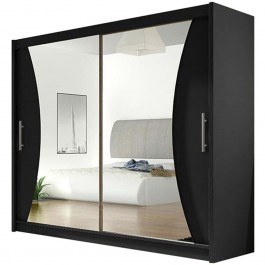 Double-Leaf Sliding Wardrobe With Mirror London V 162266899 180x58x215cm Black BLACK