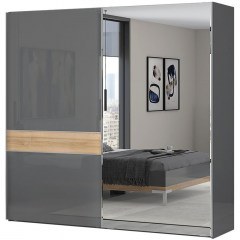 Double-Leaf Sliding Wardrobe With Mirror Agate 161636749 230x61x224cm Anthracite-Walnut