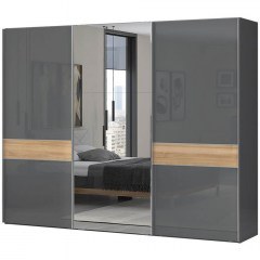 Three-Leaf Sliding Wardrobe With Mirror Agate 161636769 272x61x224cm Anthracite-Walnut