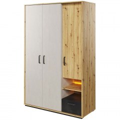 Three-Leaf Wardrobe With Led Light Qubic 162716959 130x52x195cm Natural-Grey