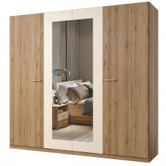 Ντουλάπα Τετράφυλλη Με Καθρέπτη Verti 162920049 228x59x215cm Oak-Beige