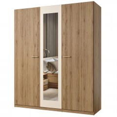 Three-Leaf Wardrobe With Mirror Verti 162919889 179x59x215cm Oak-Beige
