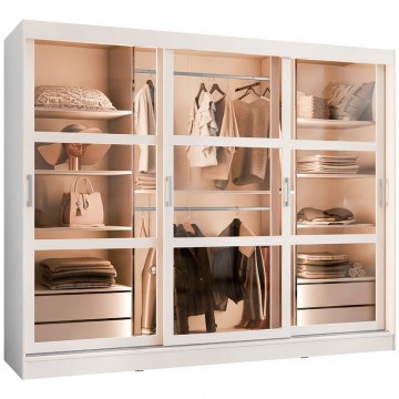 Three-Leaf Sliding Wardrobe With Led Light Norlio 162880409 250x65x203cm White
