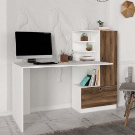 Γραφείο Εργασίας Merino Με Βιβλιοθήκη 149,5x61,8x120cm White - Walnut WALNUT-WHITE