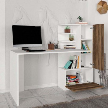 Γραφείο Εργασίας Merino Με Βιβλιοθήκη 149,5x61,8x120cm White - Walnut