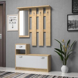 Έπιπλο Εισόδου Raynold 192546 Με Καθρέφτη 100x30x180cm Natural - White NATURAL-WHITE