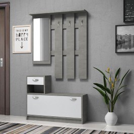 Έπιπλο Εισόδου Raynold 192545 Με Καθρέφτη 100x30x180cm Grey Cement - White CEMENT-WHITE