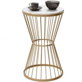Auxiliary Coffee Table Hoffman Marble 0127713 35x35x58cm Gold-White GOLD-WHITE