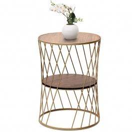 Side Table Jaspin 0127708 32x32x44cm Gold-Walnut GOLD