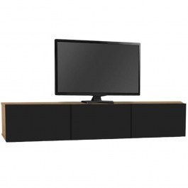 Wall Mounted TV Cabinet With Led Damla 0250107 180x29,5x29,5cm Oak-Black BLACK