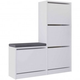 Shoe Cabinet With Stool Dude 0230422 104,8x26x118,5cm White WHITE