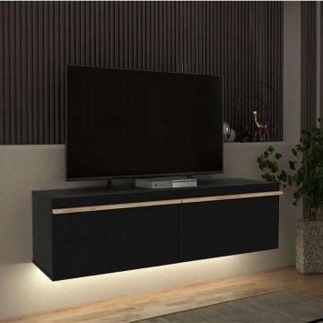 Wall Mounted TV Cabinet With Dως Led Morel 0249134 140x41,8x40cm Black-Natural