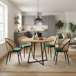 Τραπεζαρία Rubes-Jacob (Σετ 5Τμχ) 0279686 Φ100x78cm Natural-Green NATURAL-GREEN