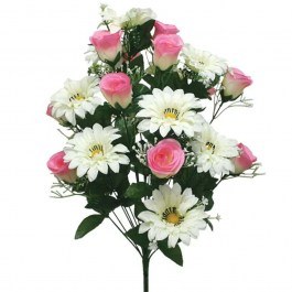 Decorative Artificial Bouquet Rose-Gerbera 00-1364-5 60cm Pink-White Marhome PINK-WHITE