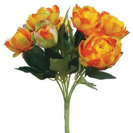 Decorative Artificial Bouquet Peony 00-00-1755-2 42cm Green-Orange Marhome GREEN-ORANGE