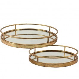 Decorative Trays With Mirror (Set 2Pcs) 15-00-94906 D39,5x6/33,5x6cm Gold Marhome GOLD