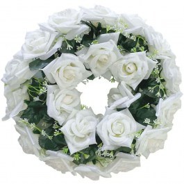 Artificial Flower Wreath Roses 13-24344-1 D40cm White Marhome WHITE