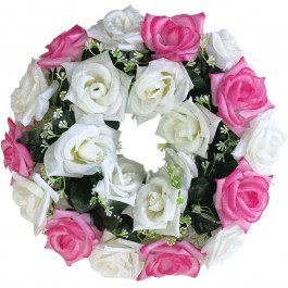 Artificial Flower Wreath Roses 13-24344-3 D40cm Fuchsia-White Marhome FUCHSIA-WHITE