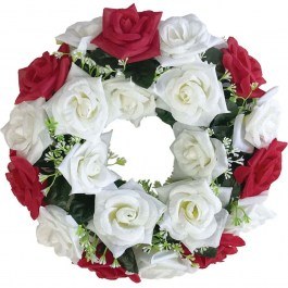 Artificial Flower Wreath Roses 13-24344-4 D40cm Red-Ecru Marhome ECRU-RED