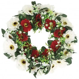 Artificial Flower Wreath Anemones 13-24331-3 D46cm Ecru-Red Marhome ECRU-RED