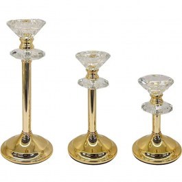 Candlesticks Rod (Set 3Pcs) 15-40106 SET3 D10x17/10x21/10x27cm Gold Marhome GOLD