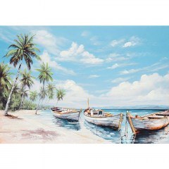 Πίνακας Καμβάς Παραλία Με Καράβια 16-30162 100x70cm Multi Marhome