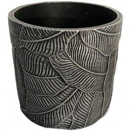 Plant Pot Embossed Leaves 06-20743 D17x14cm Silver Marhome SILVER