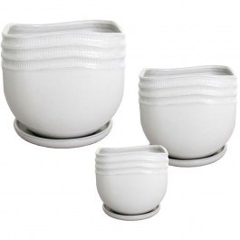 Plant Pot (Set 3Pcs) 06-99076 SET3 14x14/19,5x18,5/24x23,5cm White Marhome WHITE