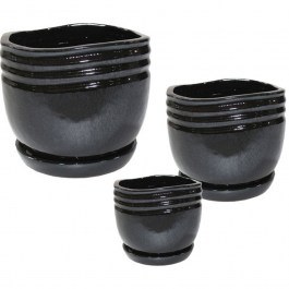 Plant Pot (Set 3Pcs) 06-99077 SET3 14x14/19,5x18,5/24x23,5cm Black Marhome BLACK