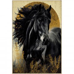 Πίνακας Καμβάς Άλογο 16-26371 82,6x4,3x122,6cm Black-Gold Marhome