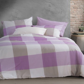 Σεντόνια Casual Check Με Λάστιχο (Σετ 4τμχ) Mauve Nef-Nef Homeware