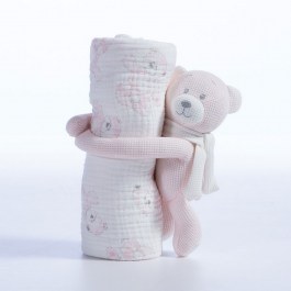 Κουβέρτα Βρεφική Teddy Με Αρκουδάκι Pink Nef-Nef Homeware PINK