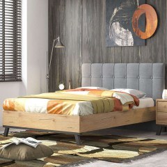 Bed Nο75 150x200x111cm Light Grey-Honey