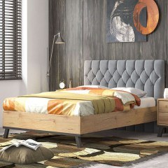 Bed Nο76 160x200x111cm Light Grey-Honey
