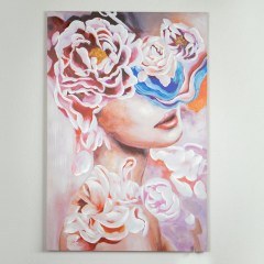 Painting On Canvas Woman With Flowers 755-12023 80x120x3.5cm Pink-Blue Estheti Home