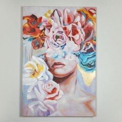 Painting On Canvas Woman With Flowers 755-12024 80x120x3.5cm Pink-Blue Estheti Home