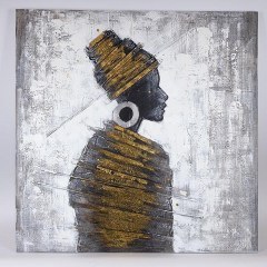 Painting On Canvas Woman 755-12257 100x100x3cm Gold-Black-Silver Estheti Home