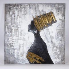Painting On Canvas Woman 755-12258 100x100x3cm Gold-Black-Silver Estheti Home