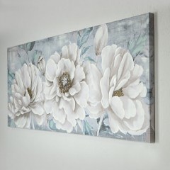 Painting On Canvas Flowers 755-12021 55x135x3cm White-Blue Estheti Home