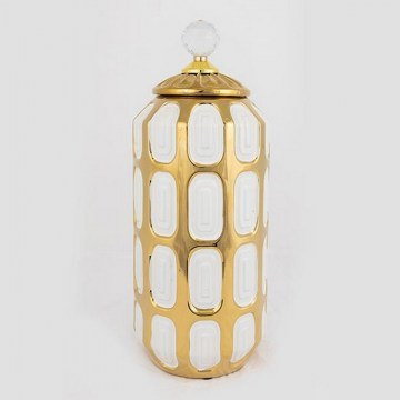 Ceramic Vase With Lid 752-20026 15x15x32.5cm Gold-White Estheti Home
