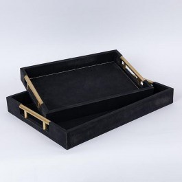 Decorative Trays 752-16106 (Set 2pcs) 40x30x4.5 ,4x24x5.5cm Black Estheti Home BLACK
